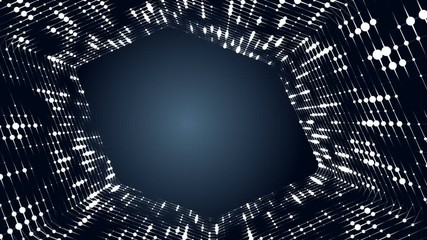 Poster - Frame of pulsating elements. Cosmic eye. Place for text. Plexus business background. Blue background. Seamless loop.