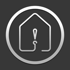 Poster - house with exclamation mark icon. line style. icon in circle on dark background with simple shadow