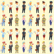 © Vectorvstocker - People different professions vector illustration. Success teamwork diversity human work lifestyle. Standing successful young professions person character in uniform