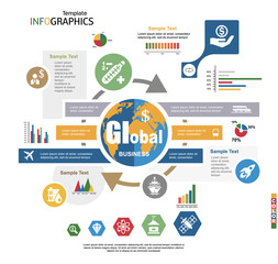 Wall Mural - Modern infographics template, global business