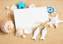 Shells, Seastars And An Blank Postcard