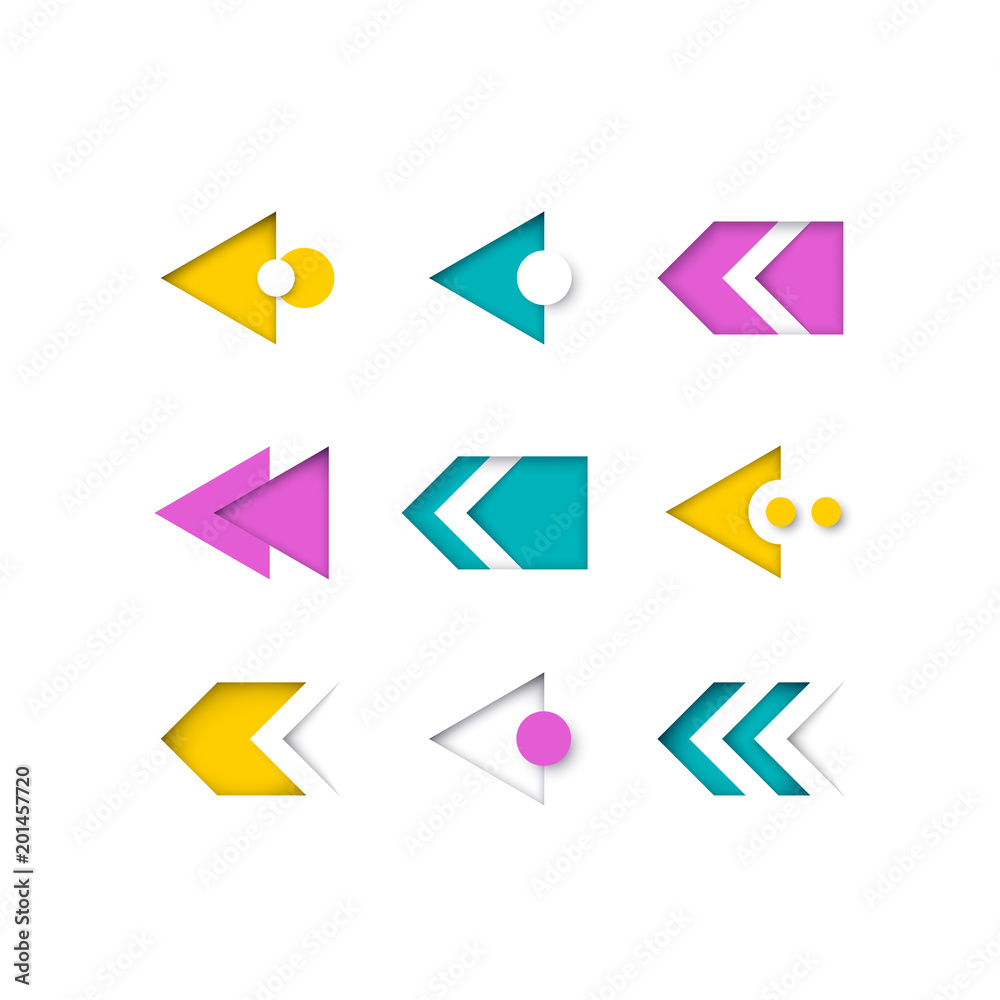 Vector set of color modern arrows and pointers for web design, presentations and infographics. - obrazy, fototapety, plakaty 