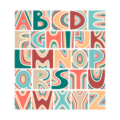 Aufkleber - Vector handwritten uppercase artistic  alphabet in pastel colors.
