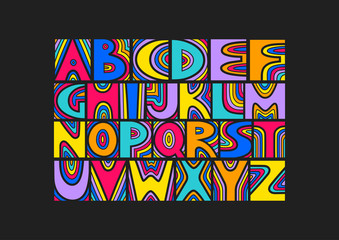 Aufkleber - Vector handwritten uppercase artistic colorful alphabet. For design of music posters, festivals, placards, CD covers.