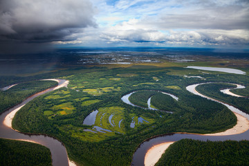 Wall Mural - Landscape with river and clouds