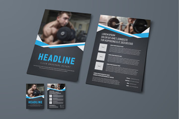 Wall Mural - design of a black brochure with blue ribbons and a place for photos.
