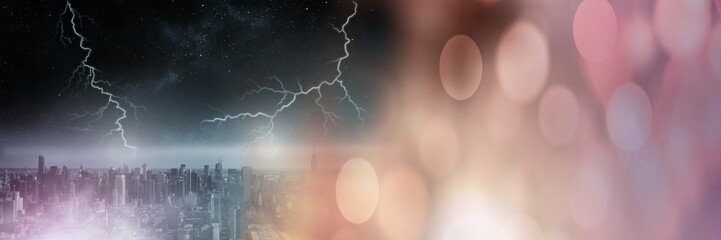 Poster - lightning strikes in sky over city transition