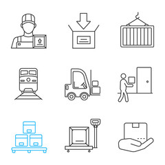 Sticker - Cargo shipping linear icons set