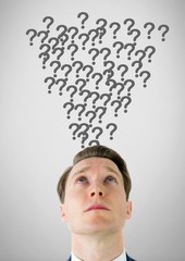 Poster - Man with grey question marks emerging from head