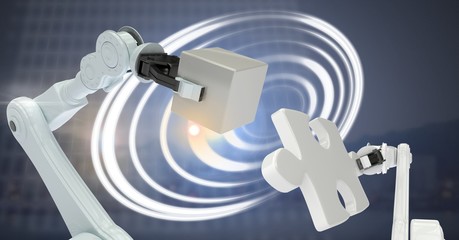 Poster - robotic machines and glowing circle technology interface