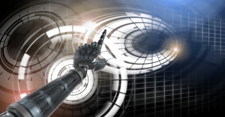 Poster - Robot android hand and Glowing circle technology interface