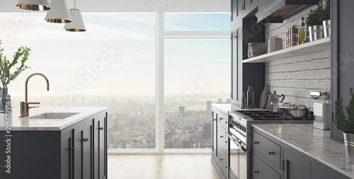 Fotografie, Obraz Banner, cucina moderna, render 3d
