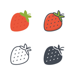 Wall Mural - Strawberry fruit food icon vector flat silhouette line colored