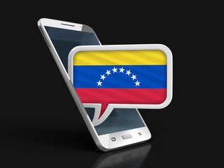 Poster - Touchscreen smartphone and Speech bubble with Venezuela flag. Image with clipping path