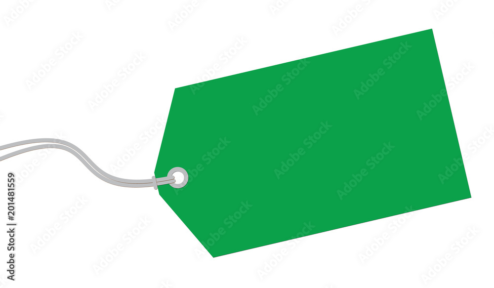 Green tag on white background