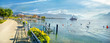 Promenade and view of Geneva Lake in Vevey town. Vaud canton, Switzerland