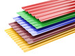 Metal corrugated roof sheets, with various colors.