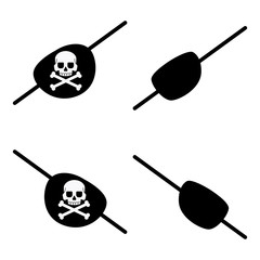 black pirate eye bandage with a skull and crossbones for the left and right eyes. vector flat icons 