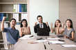 © pichetw - Business people happy after signing agreement, successful teamwork concept