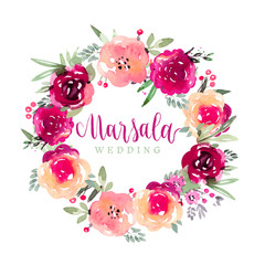 Wall Mural - Floral marsala wreath in watercolor style