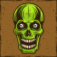 Green Skull Of Zombie Cartoon Illustration