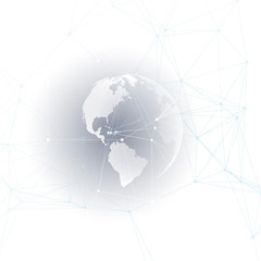 Poster - Abstract futuristic network shapes. High tech HUD background, connecting lines and dots, polygonal linear texture. World globe on gray. Global network connections, geometric design, dig data concept.