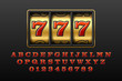 Slot machine with lucky seventh jackpot, 777. Slot machines retro font, letters and numbers