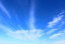 Blue Sky And White Cirrus Clouds. Background. Landscape.