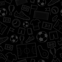 Wall Mural - Seamless pattern of football symbols, gray on black