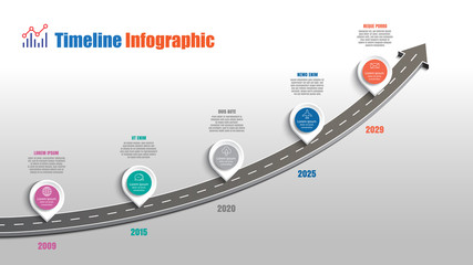 Wall Mural - Business road map timeline infographic template with pointers designed for abstract background milestone modern diagram process technology digital marketing data presentation chart Vector illustration