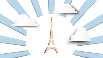 Eiffel tower and cloud, paper art/paper cutting style