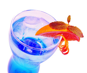 Wall Mural - transparent cocktail, refreshing shining in a low blue glass with crushed ice