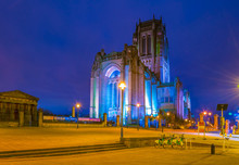 Night View Of The Liverpool Cathedral, England