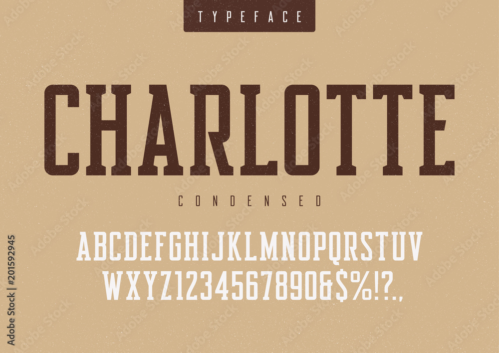 Charlotte vector condensed retro typeface, uppercase letters and Stock ...