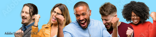 Fotografía Group of mixed people, women and men happy and excited expressing winning gesture