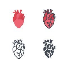 Poster - heart human organs medicine medical flat colored silhouette line icon vector