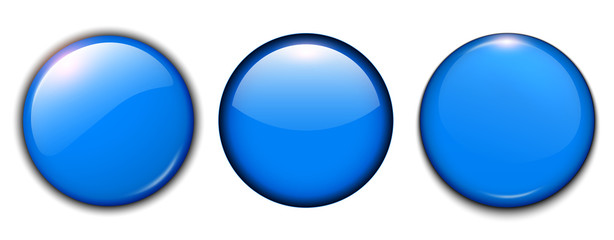 Fototapete - Blue shiny buttons set, vector badges.