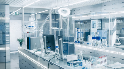Wall Mural - bright and ultra modern high tech laboratory full of advanced technological wonders, computers, anal