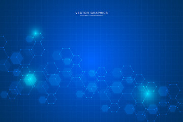 Technology background with hexagons. Molecular structure and chemical compounds.