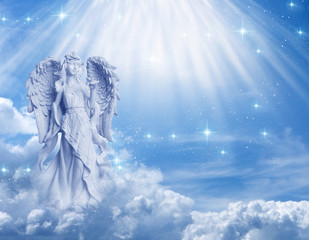 Wall Mural - angel archangel gabriel, ariel, over mystical, angelic divine background with rays of light and star