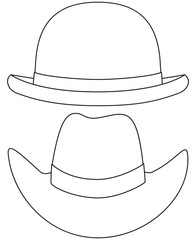 Wall Mural - Line art black and white hat set