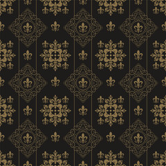 Sticker - Vintage royal pattern with vector damask seamless pattern. Baroque damask pattern vector. Seamless baroque style damask background.