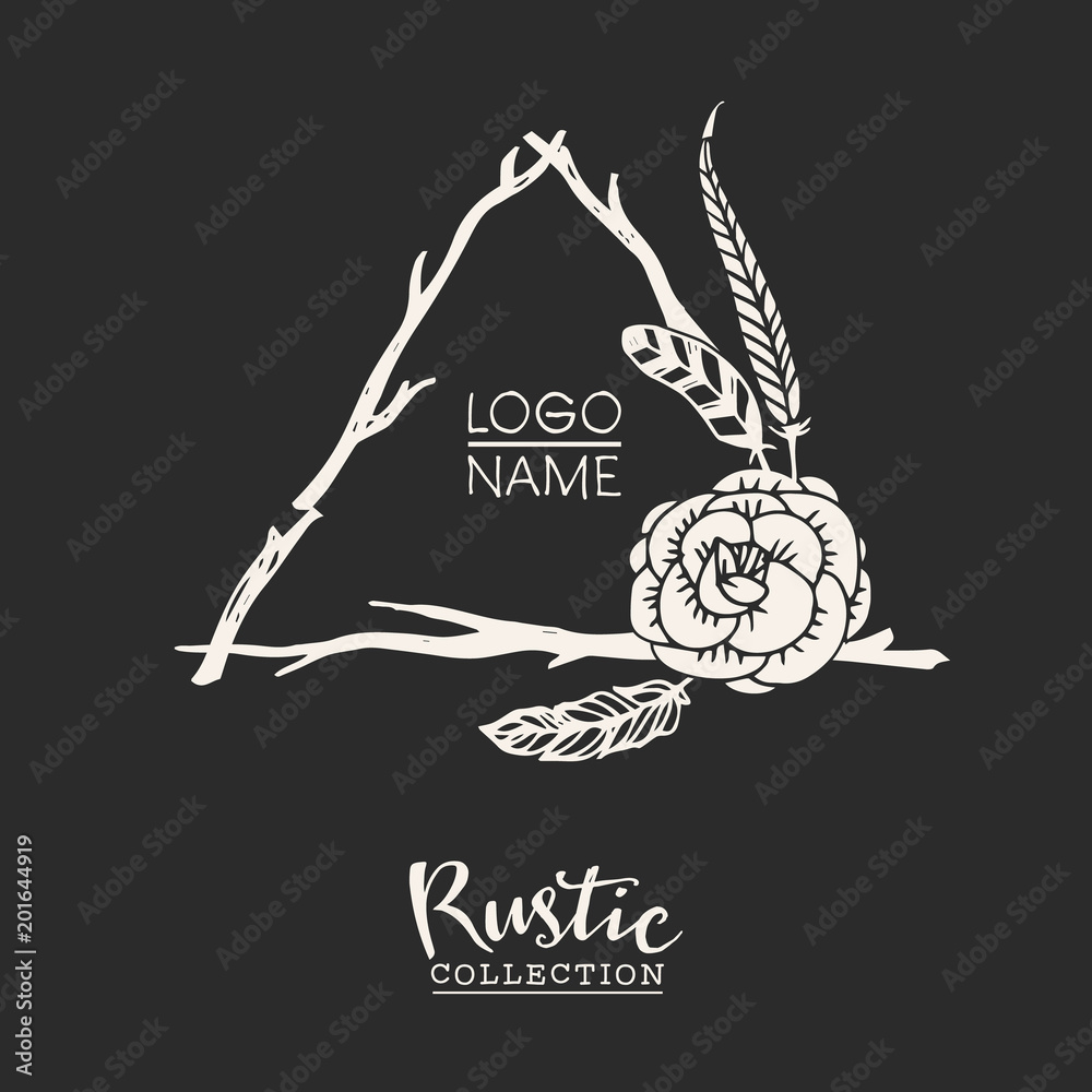 Rustic Roots Logos Rustic premade typographic logo design with flowers, branches and ...
