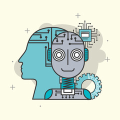 Wall Mural - artificial intelligence robot human head motherboard circuit vector illustration