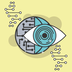 Sticker - artificial intelligence surveillance eye world circuit vector illustration