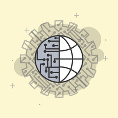 Sticker - artificial intelligence world connection circuit processor vector illustration