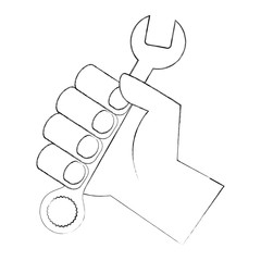 Poster - hand holding spanner tool repair vector illustration sketch