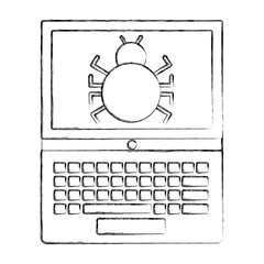 Poster - cyber security laptop computer infected bug vector illustration sketch