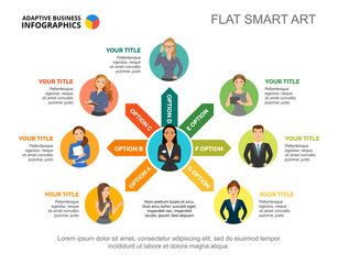 Canvas Print - Company team process chart template for presentation. Vector illustration. Abstract elements of diagram, graph, infochart. Workflow, teamwork, business or management concept for infographic, report.