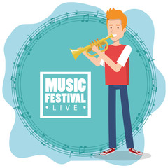 Canvas Print - music festival live with man playing trumpet vector illustration design